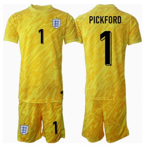 Fotbalové Dres Anglie Jordan Pickford #1 Brankářské Dětské Venkovní ME 2024 Krátký Rukáv (+ trenýrky)